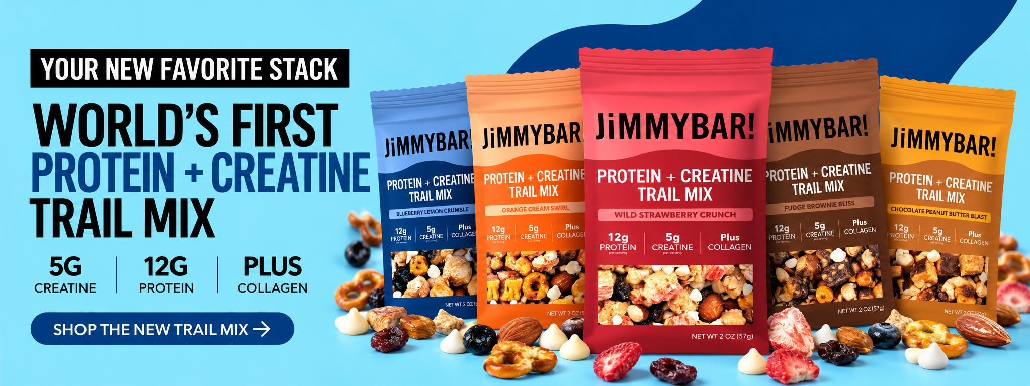 5 flavors of JiMMYBAR! new creatine protein trail mix