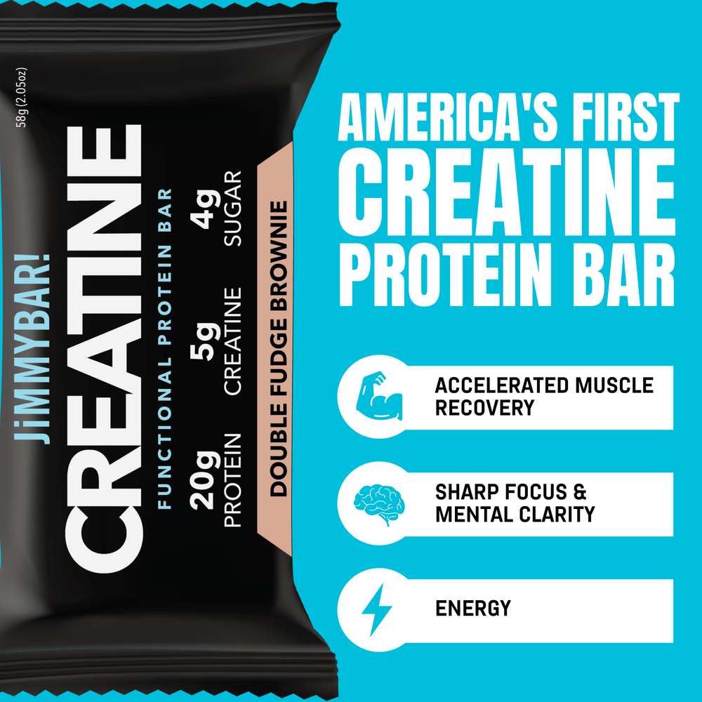 NEW Creatine Protein Bar - JiMMYBAR! Double Fudge Brownie - 20g Protein ...