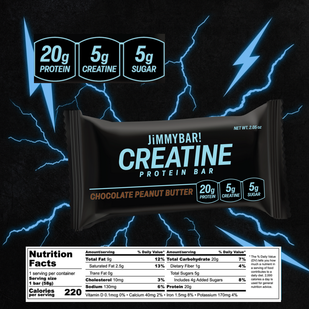 NEW JiMMYBAR! Creatine Chocolate Peanut Butter Protein Bar